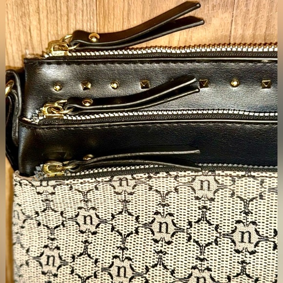 Nanette Lepore Shoulder & Crossbody Bag Black & White, N Print, 3Zippers&Rivets - Picture 2 of 14